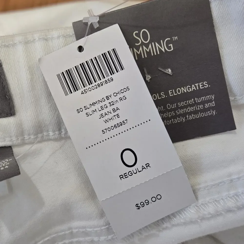 Chico’s So Slimming Slim Straight Leg Jeans White Stretch 0 Size 4 Small NWT - Picture 2 of 12
